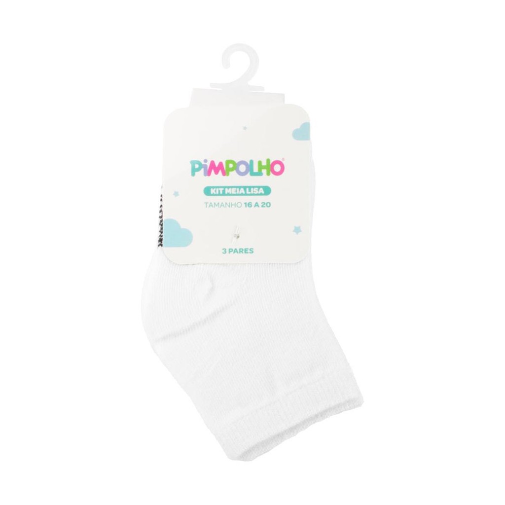 Kit 3 Pares de Meia Infantil Branca Cano Alto Unissex Pimpolho 16-20 em Oferta na Shopee