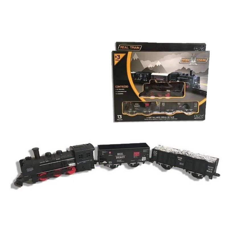 Trem Trenzinho Locomotiva C/ 13 Peças Pra Montar Trilhos Brinquedo Infantil Interativo Coleção Ferrorama Real Train Zoop