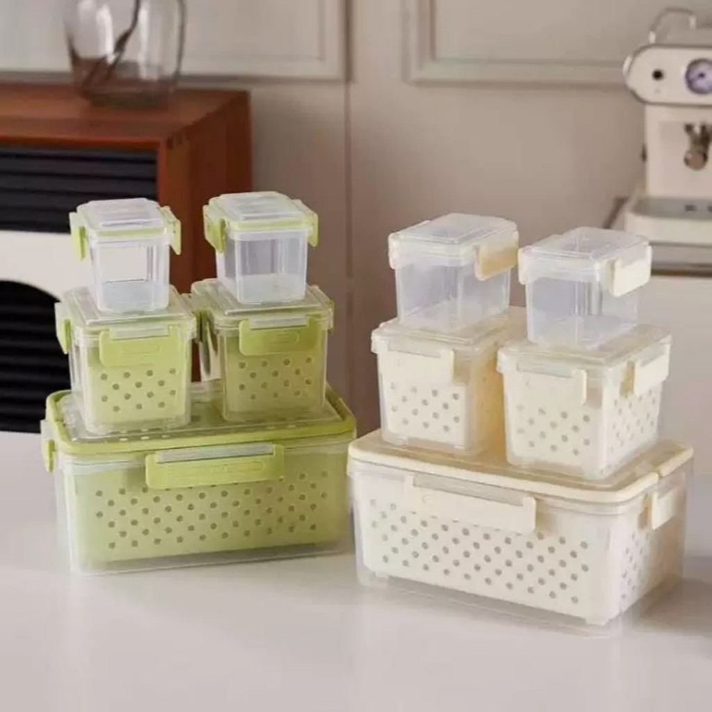 Kit 5 Organizadores Potes Hermeticos Geladeira Alimentos Vegetais