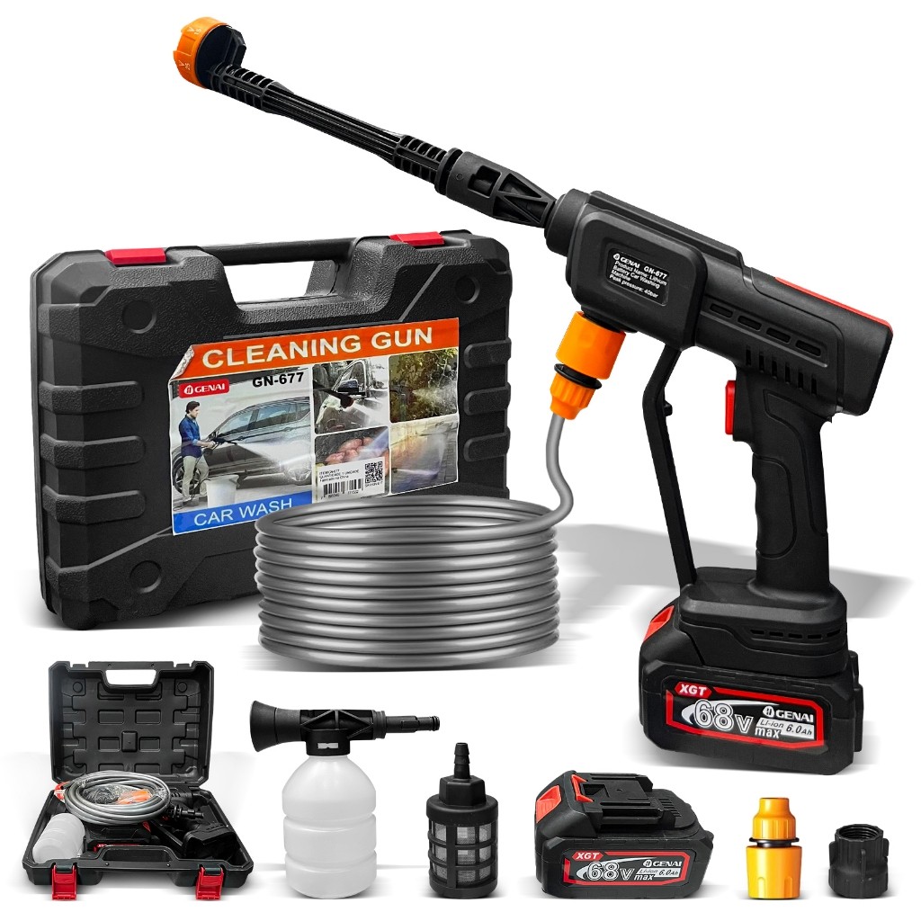 Lavadora de alta pressão portátil com pistola e acessórios  Bateria de Lítio 68V 6.0Ah