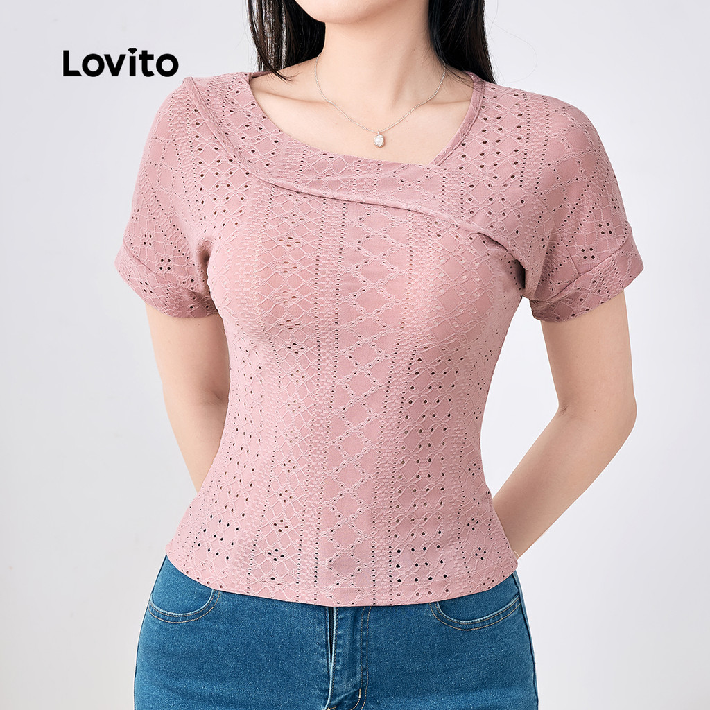 Detalhes do Lovito Camisa Elegante Assimétrica Primavera/verão Cinza e Rosa para Mulheres L143ED471