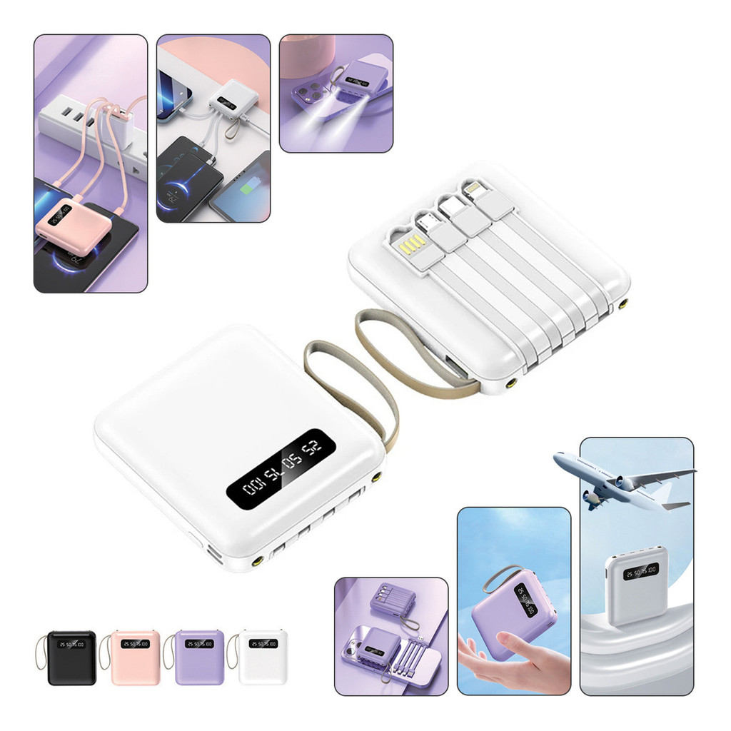 Carregador Portátil Mini Power Bank 10000mah Com 4 Cabos Led