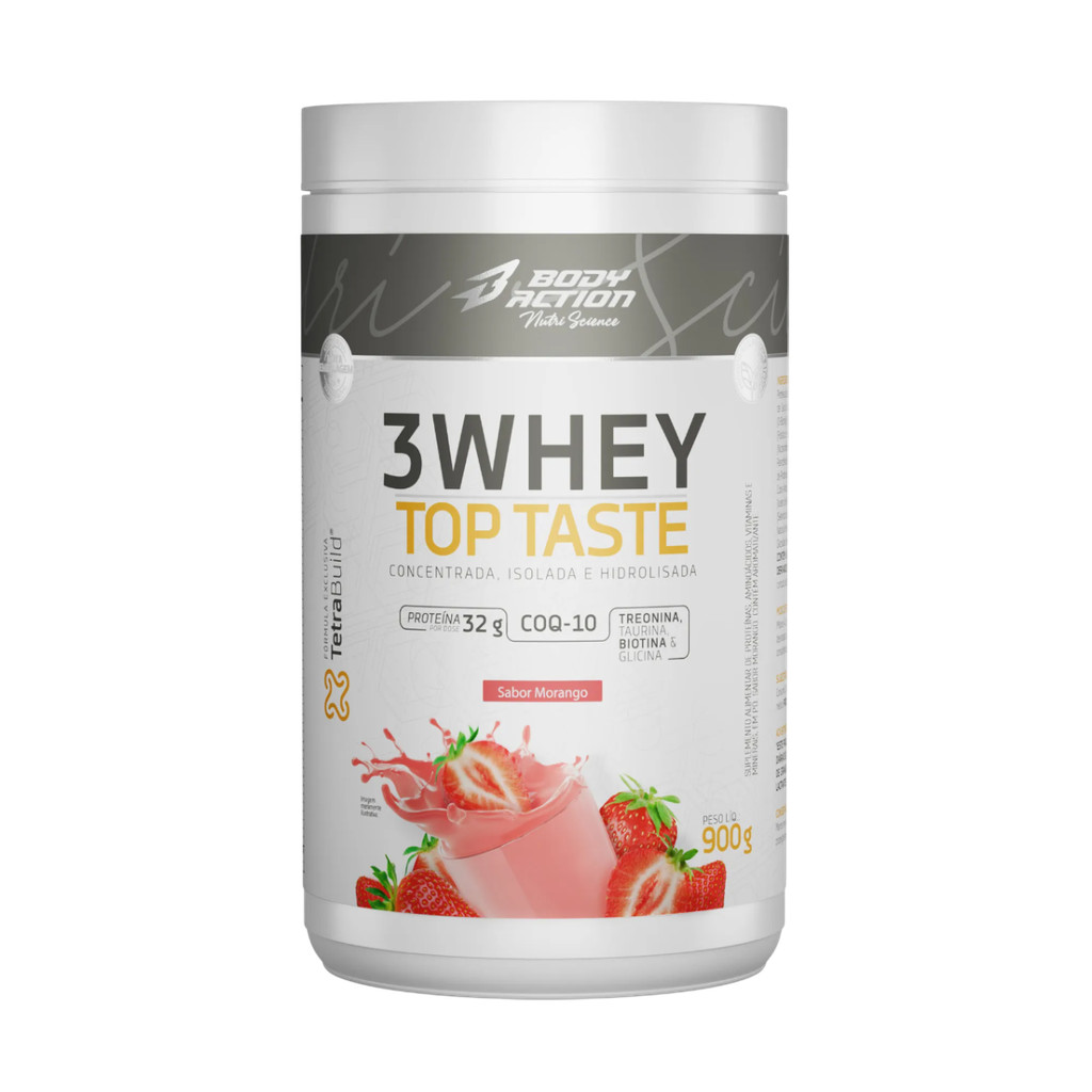 Whey Protein - 3 Whey Top Taste Morango 900g - BodyAction