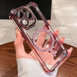 Chapeamento Transparente À Prova De Choque Glitter Magnético Caso De Telefone Para iPhone 17 15 16 14 11 12 13 18 Pro Ma