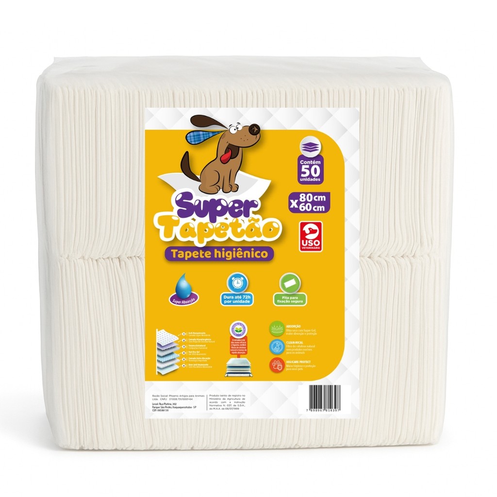 Tapete Higiênico Cachorro Cães Pet Super Tapetão 80x60 - 50 Un.