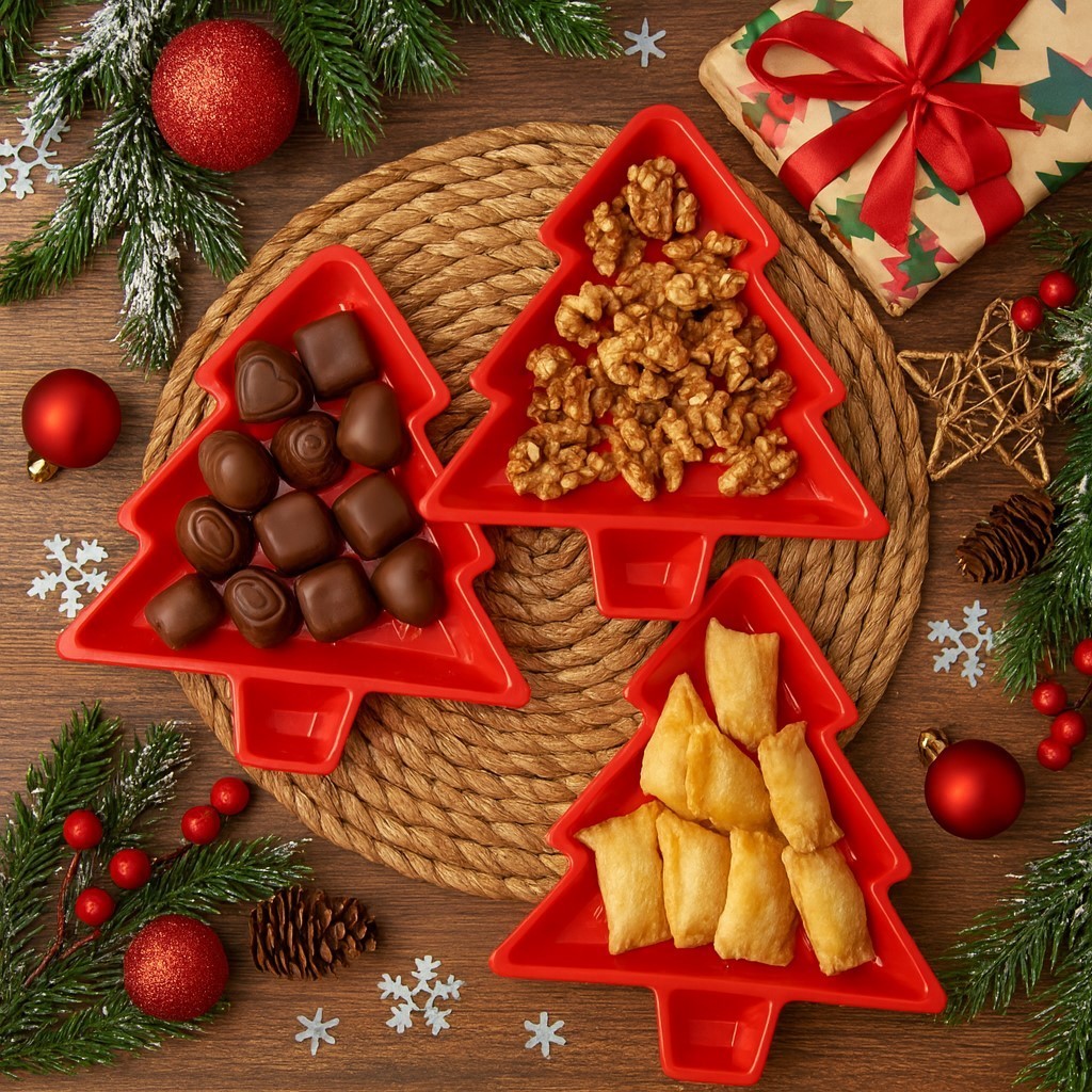 Kit Prato De Natal Árvore 20cm Com 3 Decorativo Vermelho/Verde