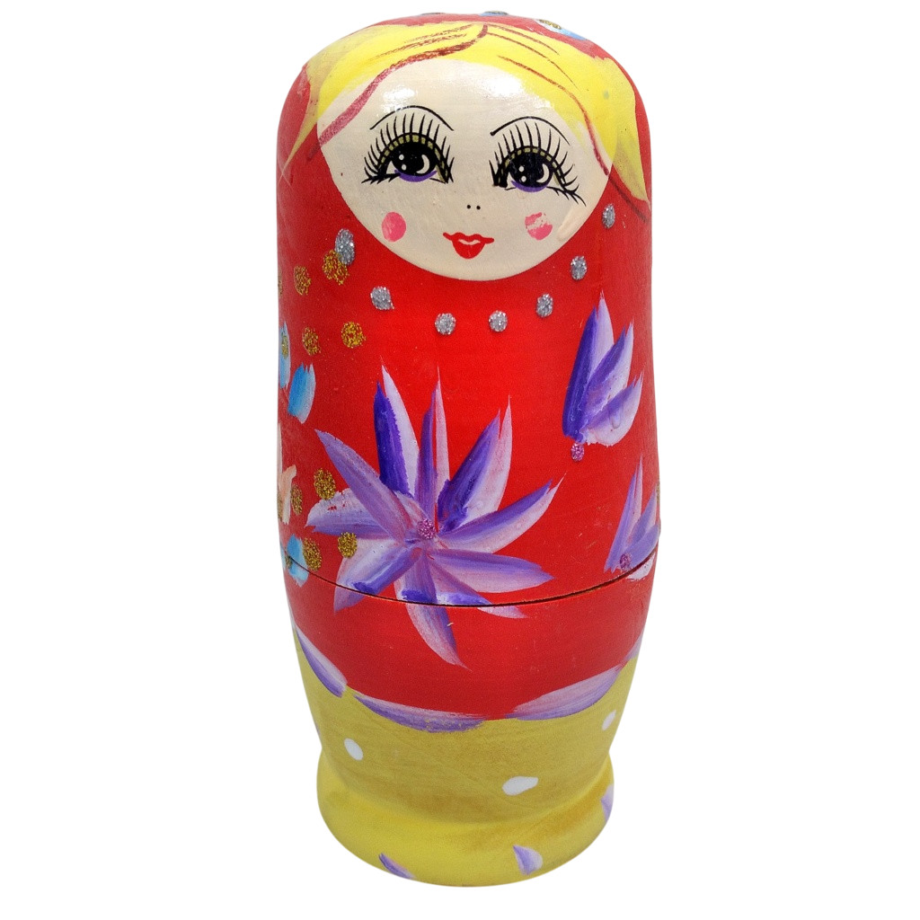 Matrioska Russa Vermelho 03 com 6 Bonecas Uma Dentro Outra 14cm