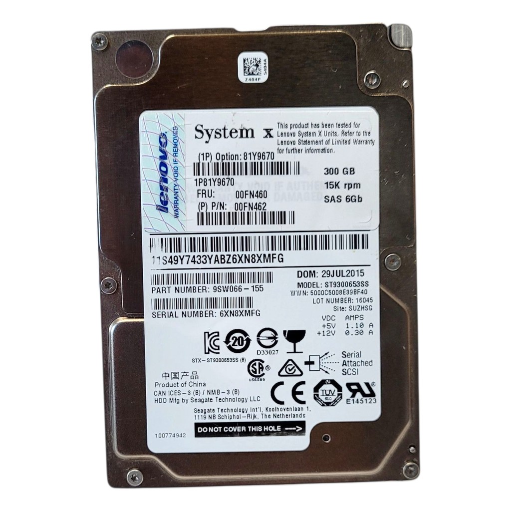 Hd Ibm 300gb Sas 15k Rpm Servidor Enterprise System X 00fn460