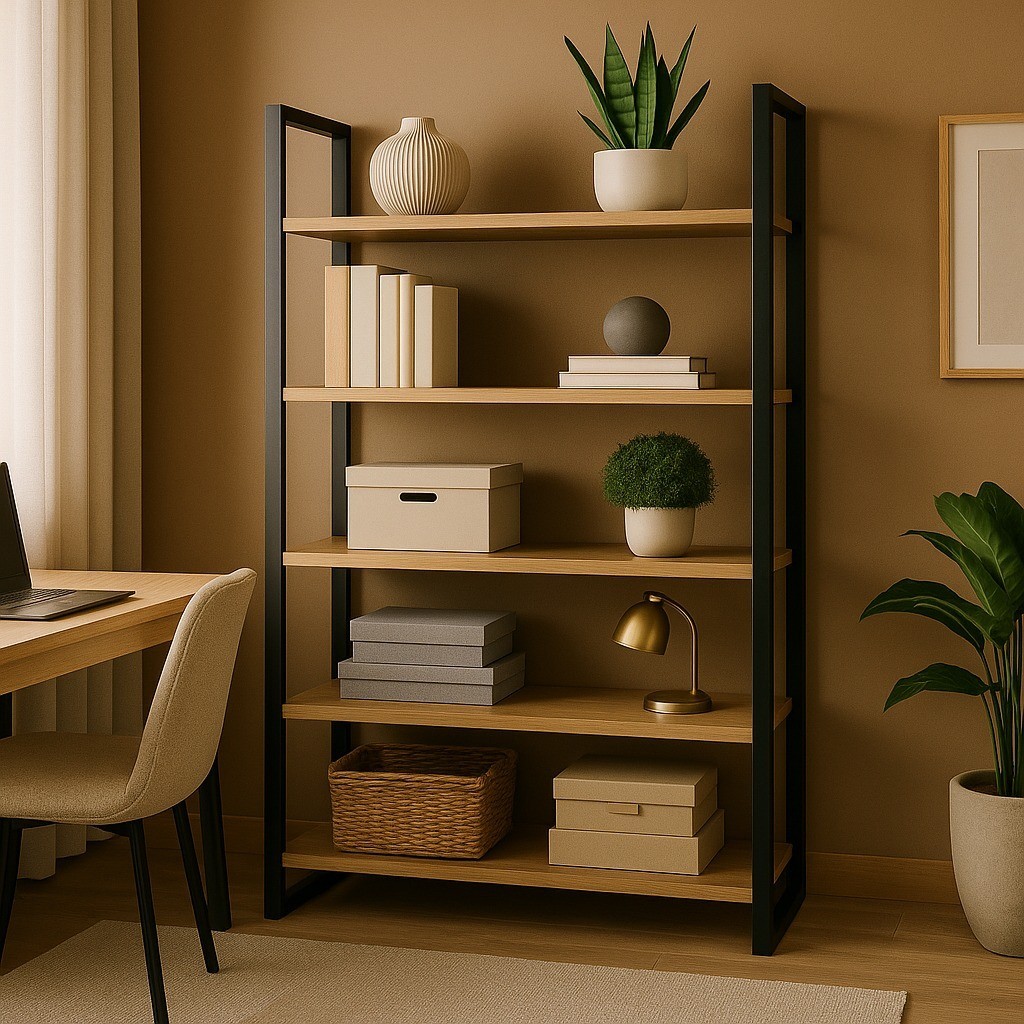 Estante Livreiro Moderna Industrial – Escritório ou Sala - Estrutura em Metalon
