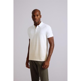 Camisa Polo Malha Slim Fit - Branco / Bege Areia em Oferta na Shopee