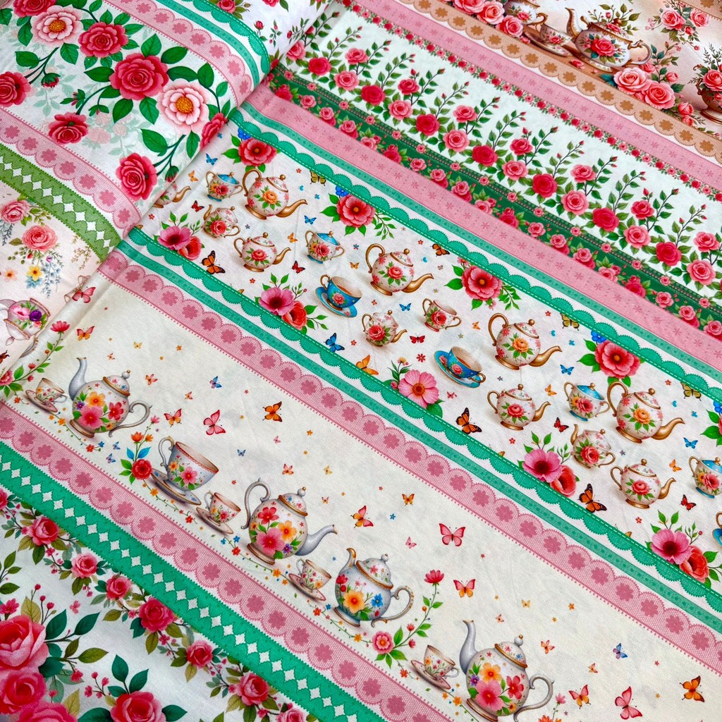 TRICOLINE BAHAMAS ESTAMPADO PREMIUM | 0,50cm X 1,50m - 100% Algodão | Buquê de Porcelana Des:9050 V298