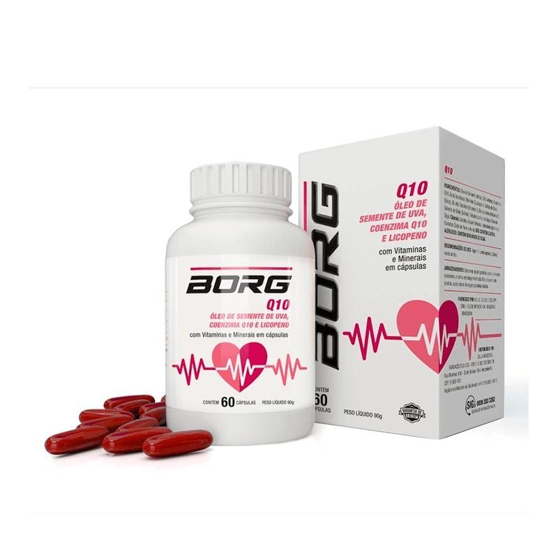 Borg Q10 Óleo de Semente de Uva, Coenzima Q10 e Licopeno 60 Cápsulas em Oferta na Shopee