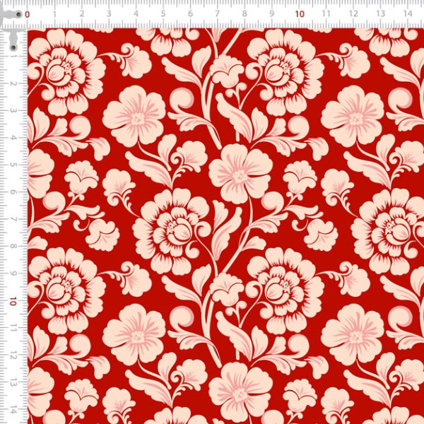 Tecido Tricoline Estampado Flores de Camafeu Vermelho Costura Patch DIY Artesanato Manual Painel