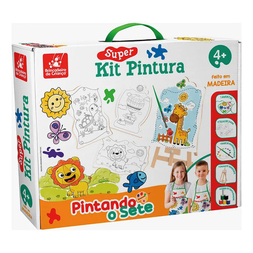 Super Kit Pintura Pintando o Sete 🎨✨ 4 Telas + Cavalete + 6 Tintas + Pincel + Avental + Godê