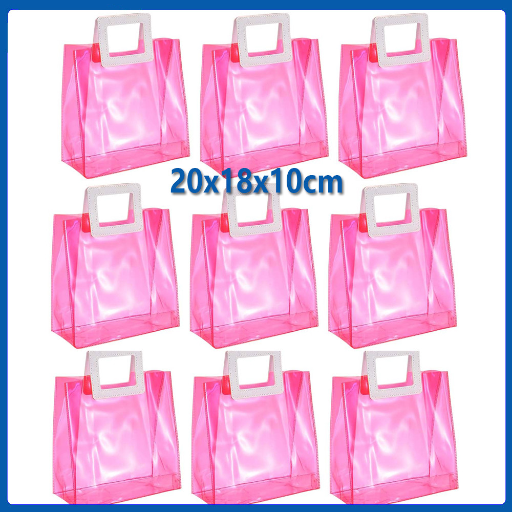 5/10/15/20 peças saco plástico transparente em pó fluorescente com alça, saco de PVC transparente reutilizável 20x18x10c