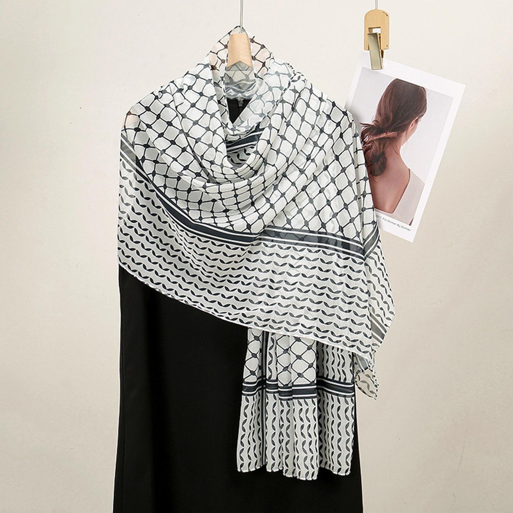 Palestina Keffiyeh Árabe Cabeça Envoltório Chiffon Impressão Feminino Lenço Pescoço Rosto yunkbr