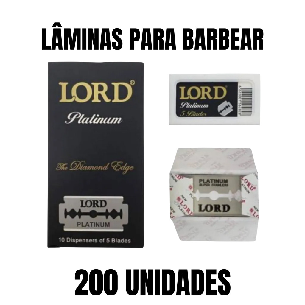 Kit 200 Lâminas de Barbear Lord Diamond Black Profissional