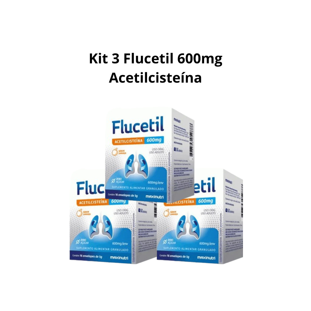Kit 3 Flucetil Acetilcisteína 600mg 16 Envelopes Expectorante em Oferta na Shopee