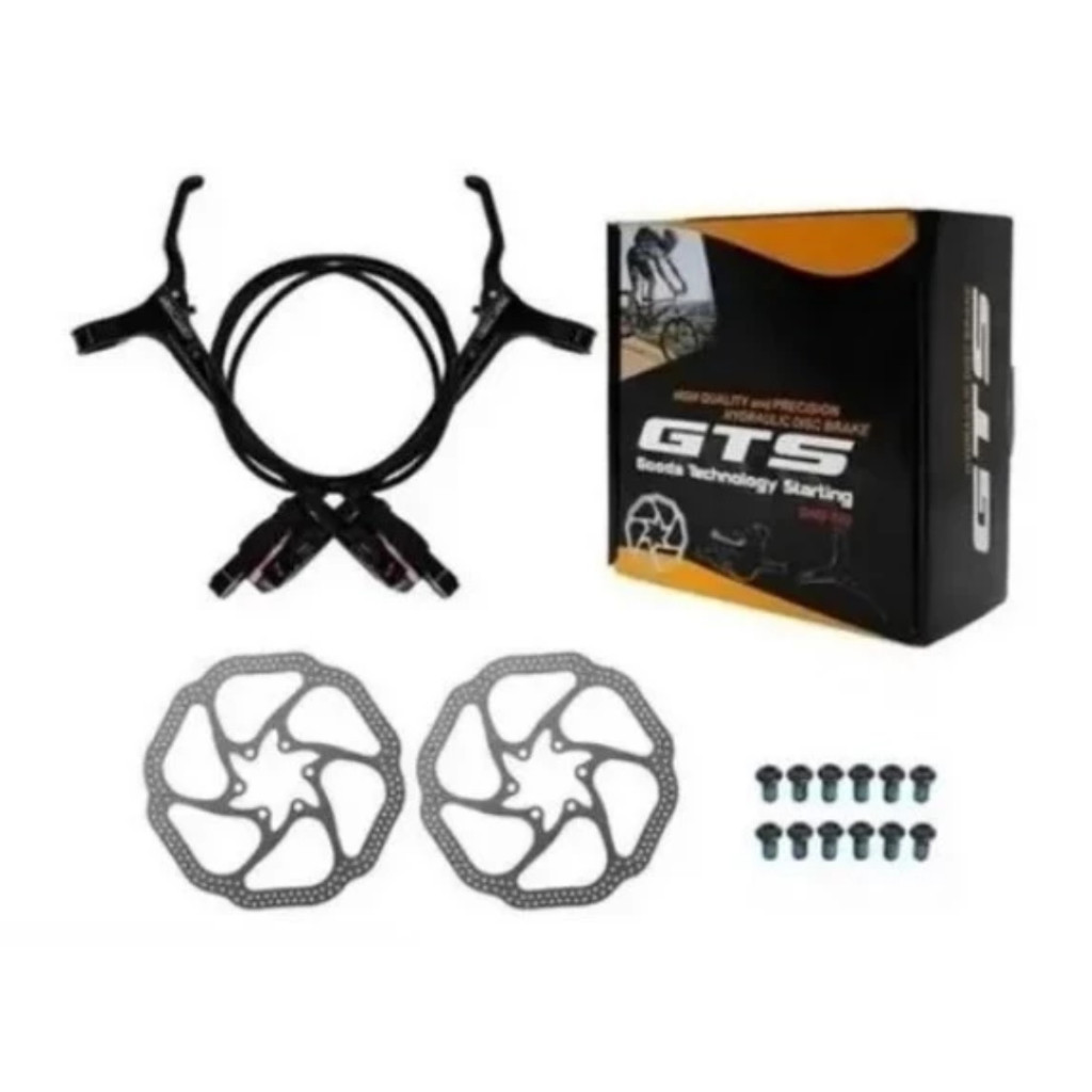 Kit Freio Hidráulico Gts Preto a disco + Rotores Bike 160mm bicicleta em Oferta na Shopee