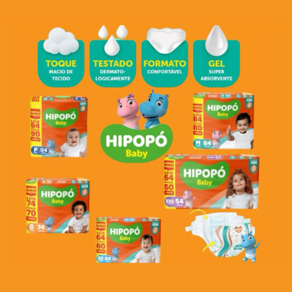 Fralda Descartavel Hipopó Baby Hiper - Todos Os Tamanhos