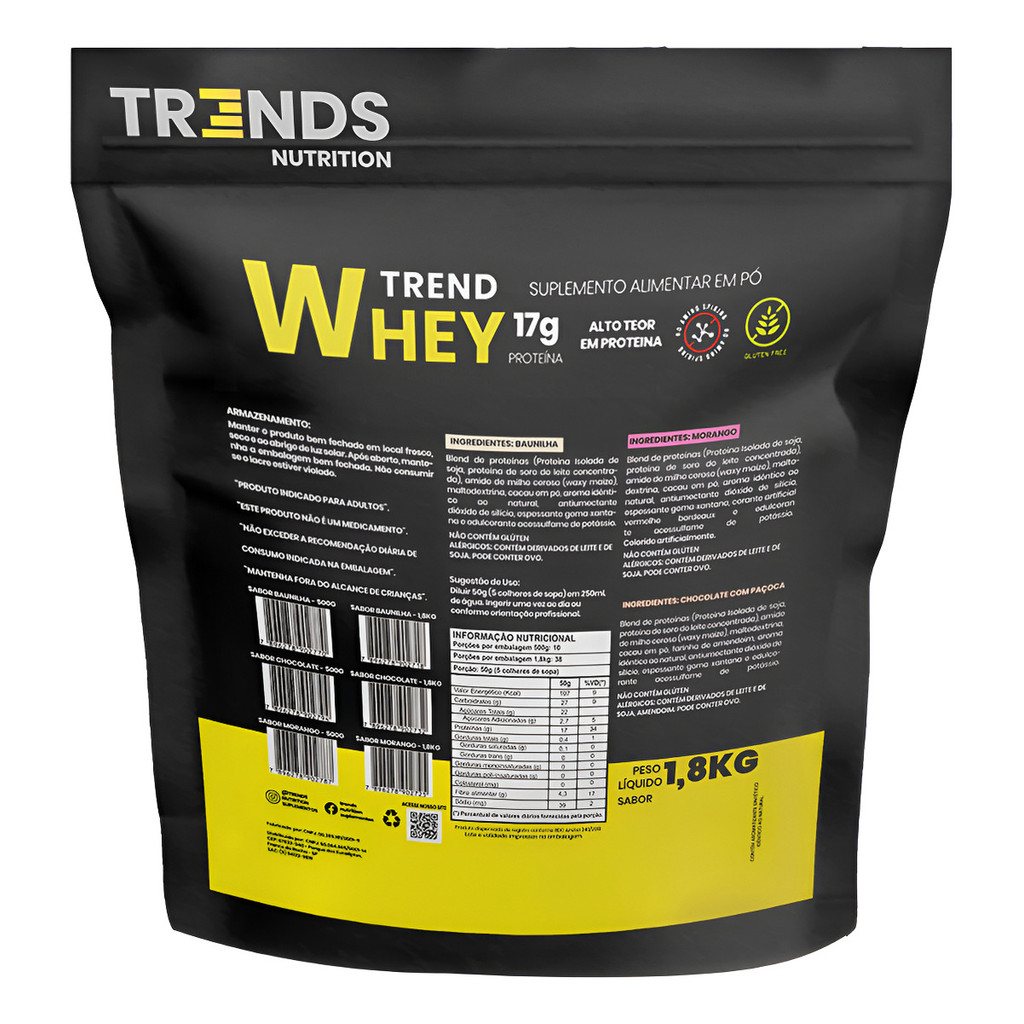 Whey Protein 1,8kg Trends Para Massa Muscular Sem Glúten