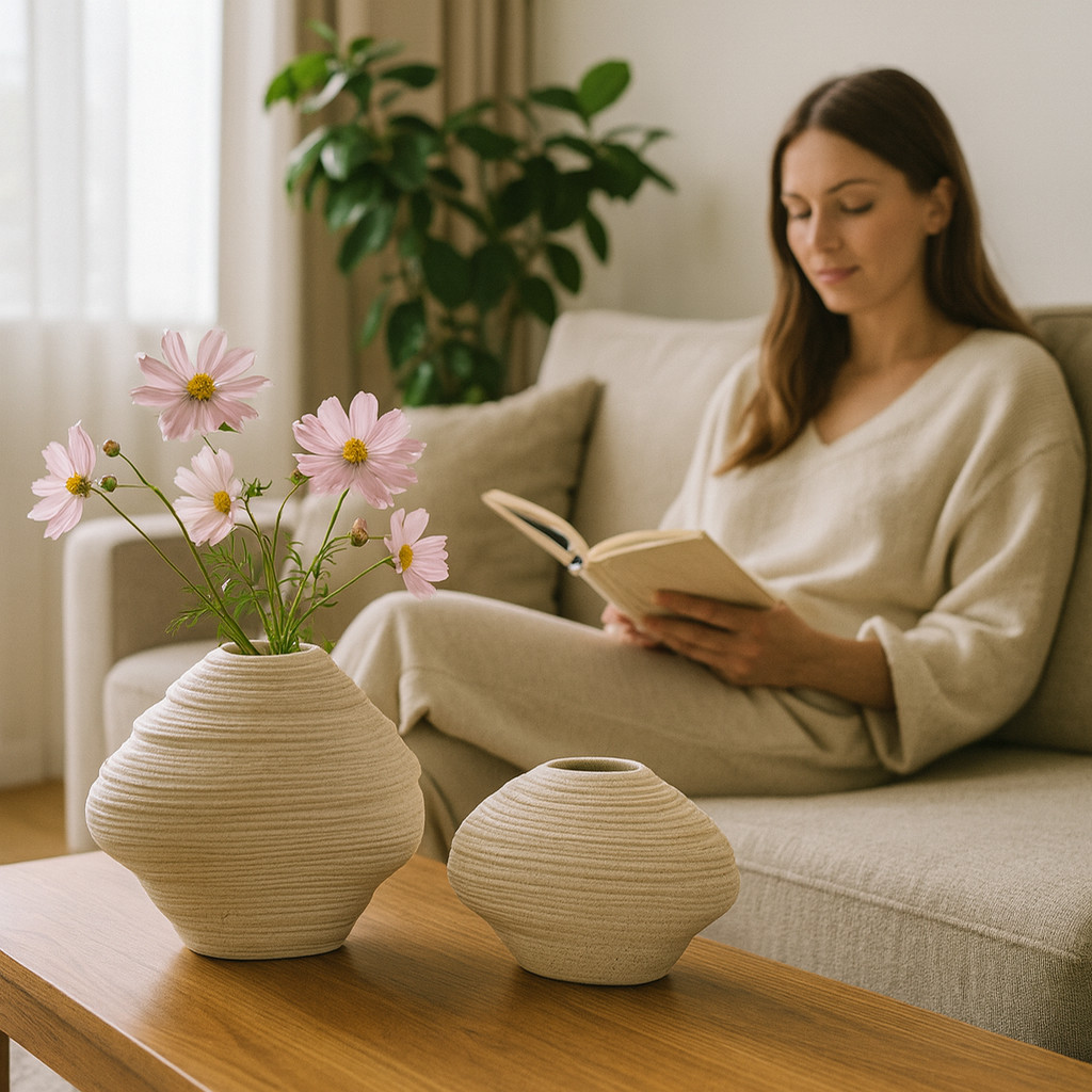 Vaso Duna Serena – Elegância Orgânica em Cerâmica Formato Concha em Oferta na Shopee