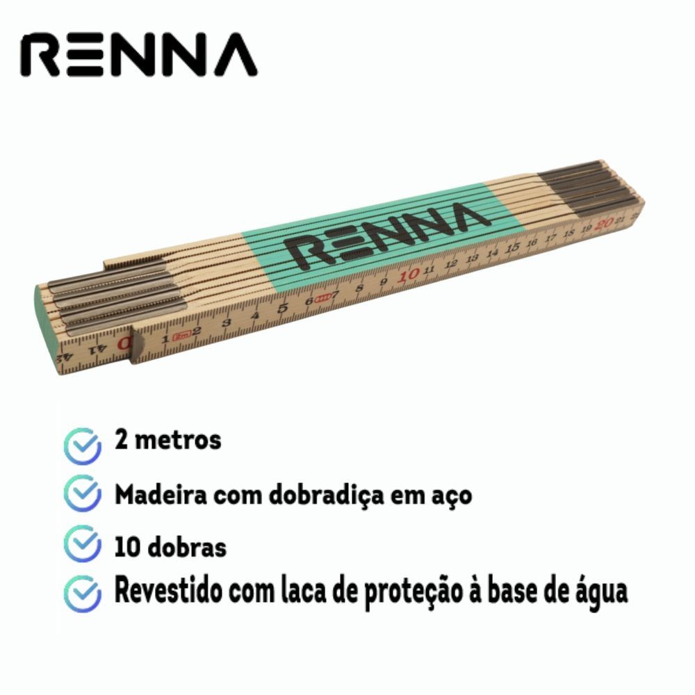 Metro de Madeira Renna 2M – Régua Sueca Profissional Dobrável em Oferta na Shopee