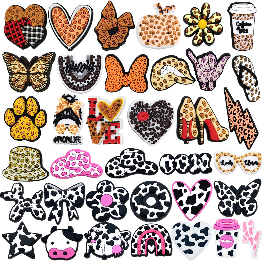 Encantos de Sapatos 36 Estilos da série de Impressão de Leopardo Decorações Acessórios de PVC com Botão