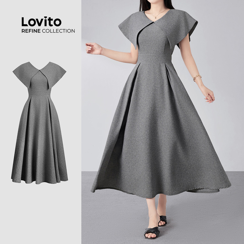 (NEW) Lovito Refine Vestido Elegante Retrô de Primavera/verão para Mulheres LR21E064