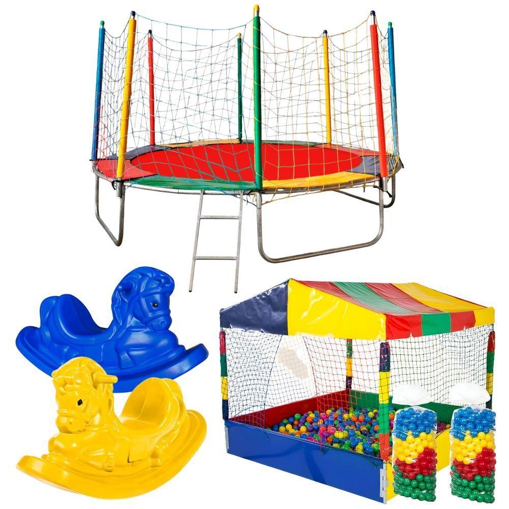 Cama Elastica Pula Pula 3m Piscina De Bolinhas 1,50m Com 1000 Bolinhas Escorrega 2 Gangorras