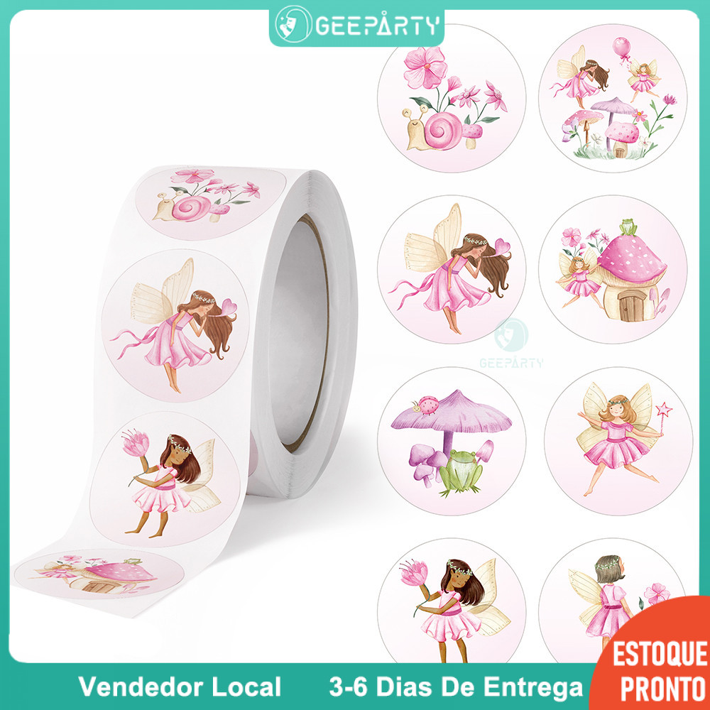 GeeParty 500 Pcs/Rolo Adesivos Tema Fada Rosa - Presente para Primeiro Aniversário e Casamento em Oferta na Shopee