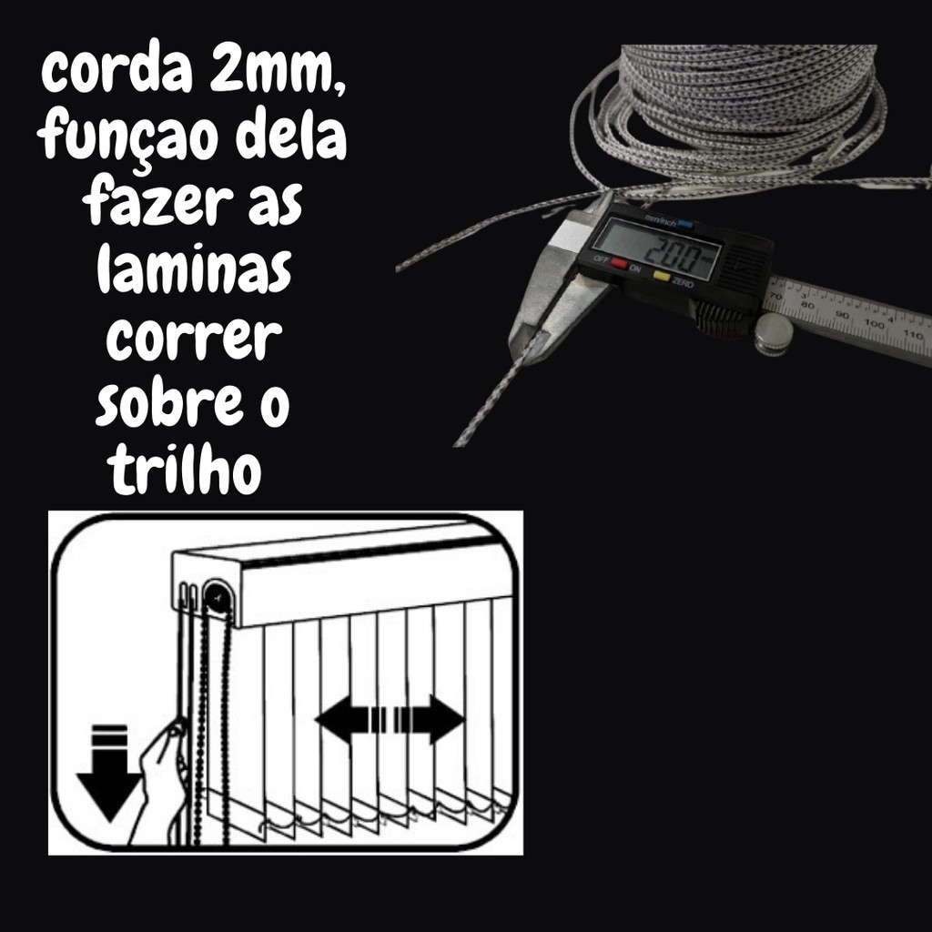 Corda P/ Persiana Vertical 2mm Cinza E Branca 20 Metros mecanismo do comando da persiana fio cordão, resistente