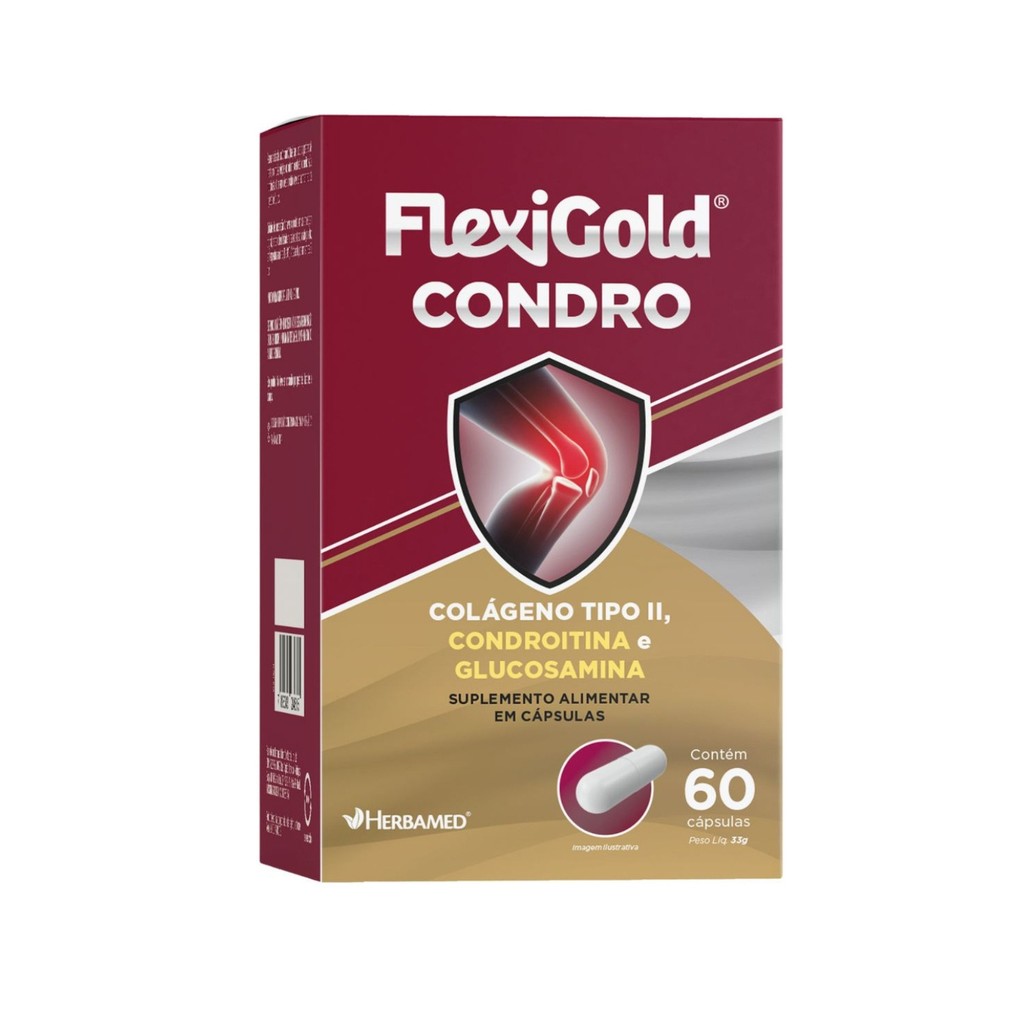Colágeno Tipo II Glucosamina Condroitina Articular - Flexigold Condro 60 cápsulas - Herbamed