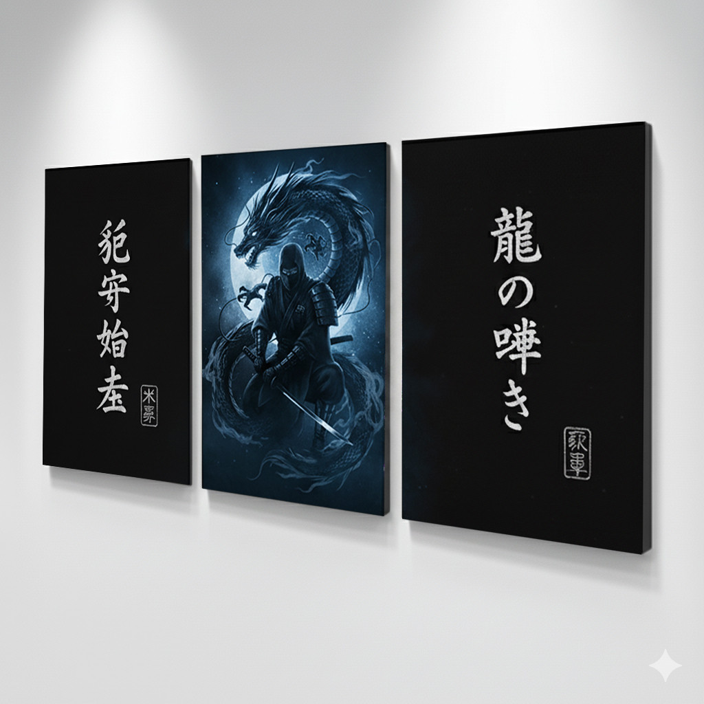Quadro Decorativo Ninja Samurai Dragão Gamer – Arte Oriental Moderno Sala de Estar, Escritório Ou Quarto Gamer — R$ 14,99 em Shopee