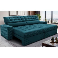 Sofá Retrátil e Reclinável 2,30m Molas Ensacadas Max Spring. Velusoft Cama inBox