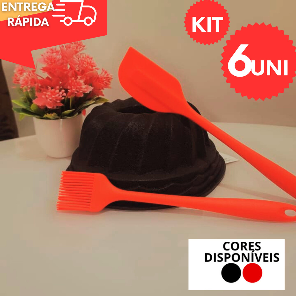 Kit Completo 6 Itens de Silicone 2 Forma Bolo 2 Espátula  Espatula Pão Duro Pincel de Silicone