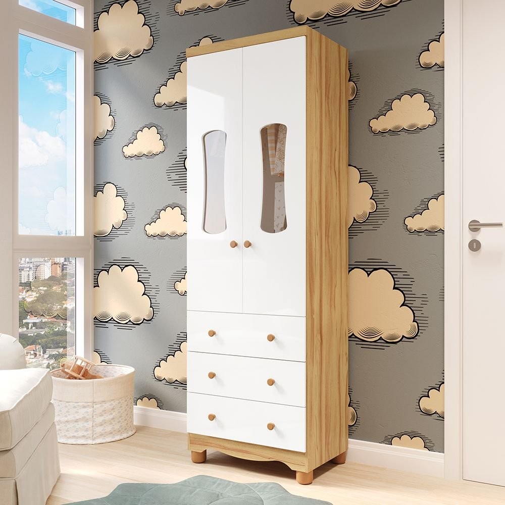 Guarda roupas Infantil 2 Portas com Janela 3 Gavetas 100% MDF Lana Espresso Móveis em Oferta na Shopee