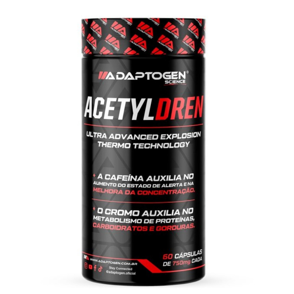 Termogênico Acetyldren Pote Com 60 Cápsulas Adaptogen em Oferta na Shopee