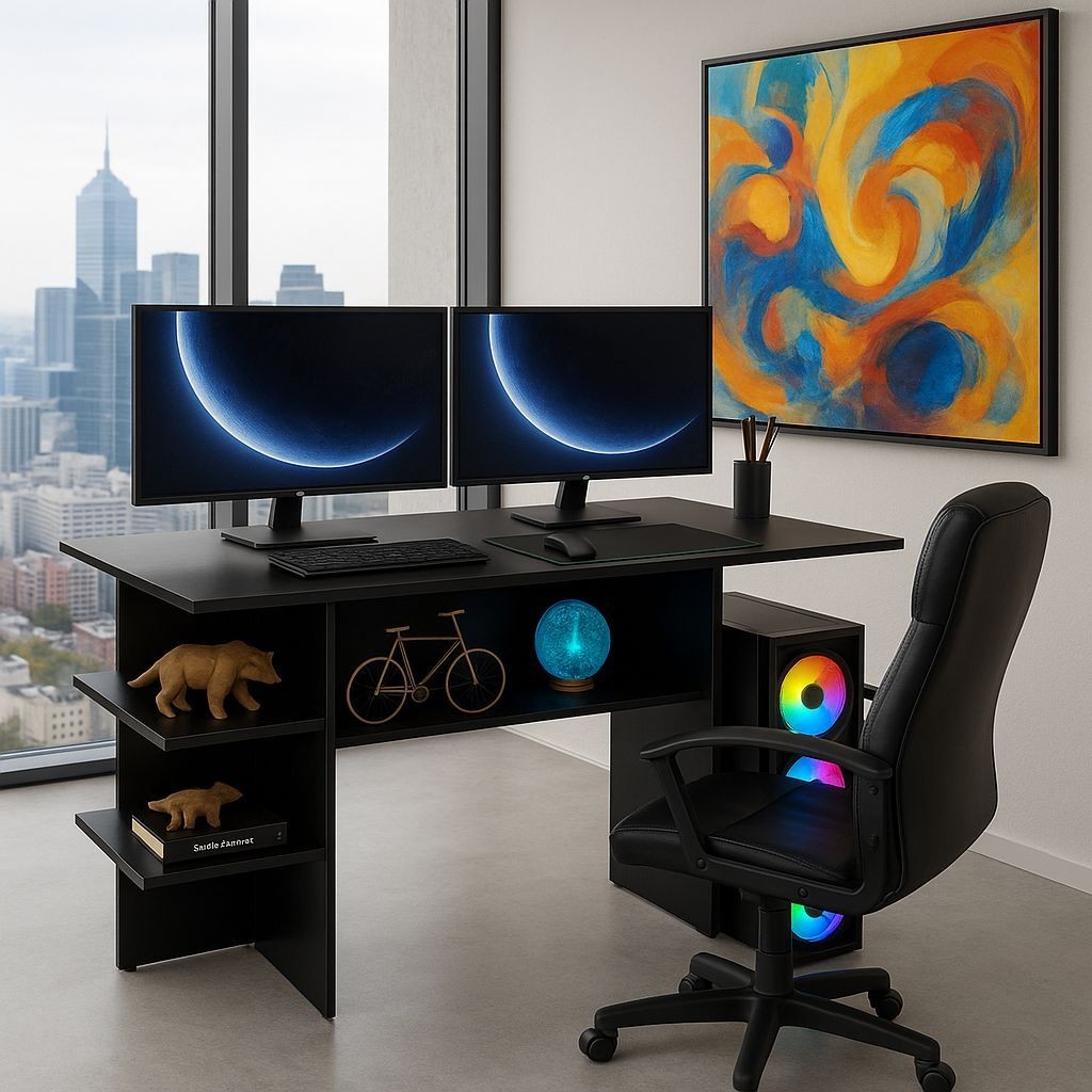 Mesa Escrivaninha Funcional p/ PC Gamer e Estudo – Preta