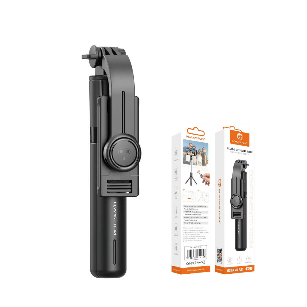 BASTÃO DE SELFIE TRIPÉ H'maston ZP-23 Bluetooth Remoto 171CM Pau De Selfie Retrátil Celular