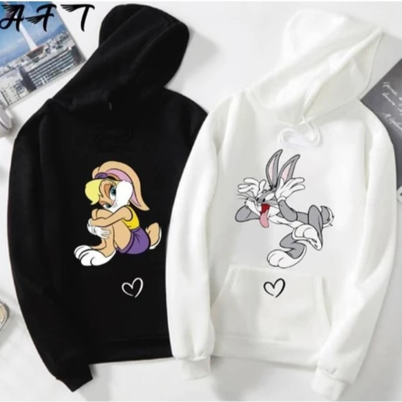 Kit com 2 Moletom Casal Raiz Pernalonga Lola Canguru Blusa De Frio Com Capuz Combinados Namorados Marido