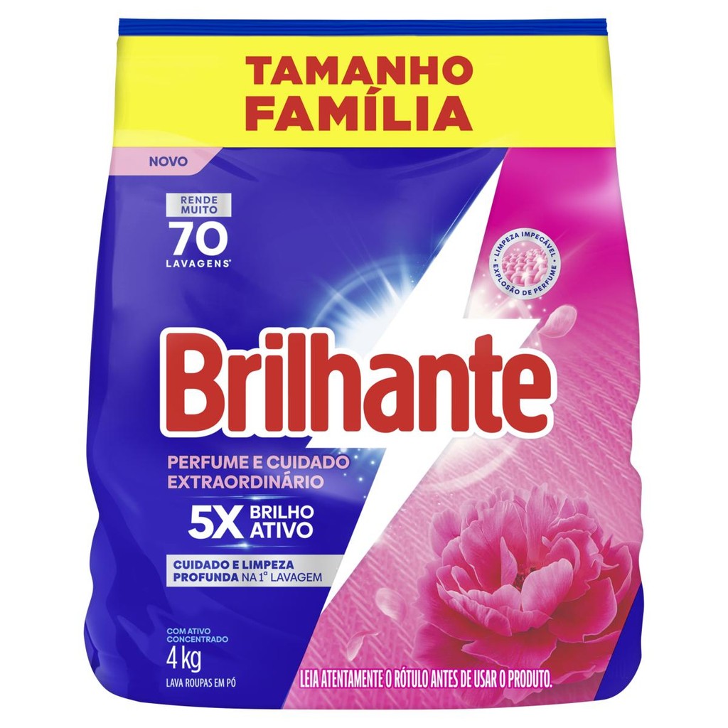Lava-Roupas Pó Brilhante Perfume e Cuidado Extraordinário Pacote 4kg Tamanho Família