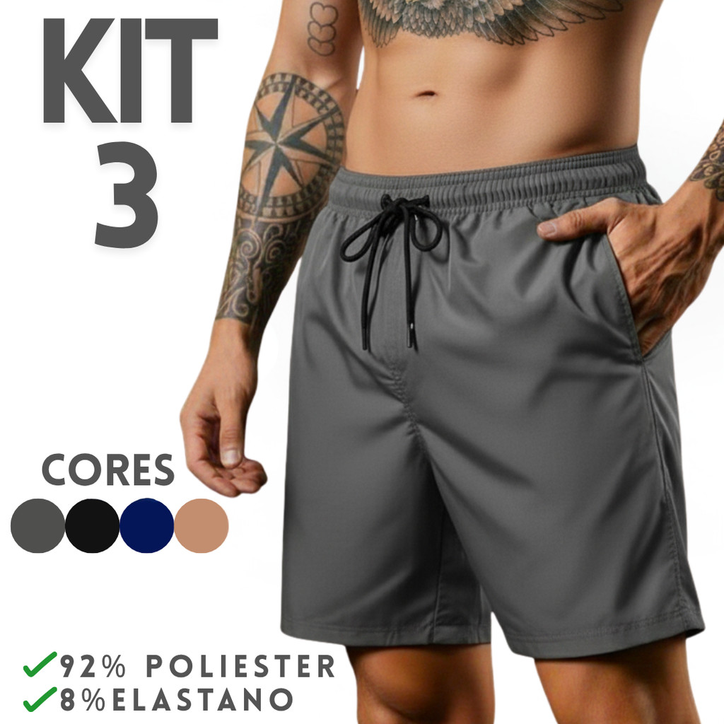 Kit 3 Bermudas Masculinas em Tactel com Elastano – Liberdade e Versatilidade no Dia a Dia