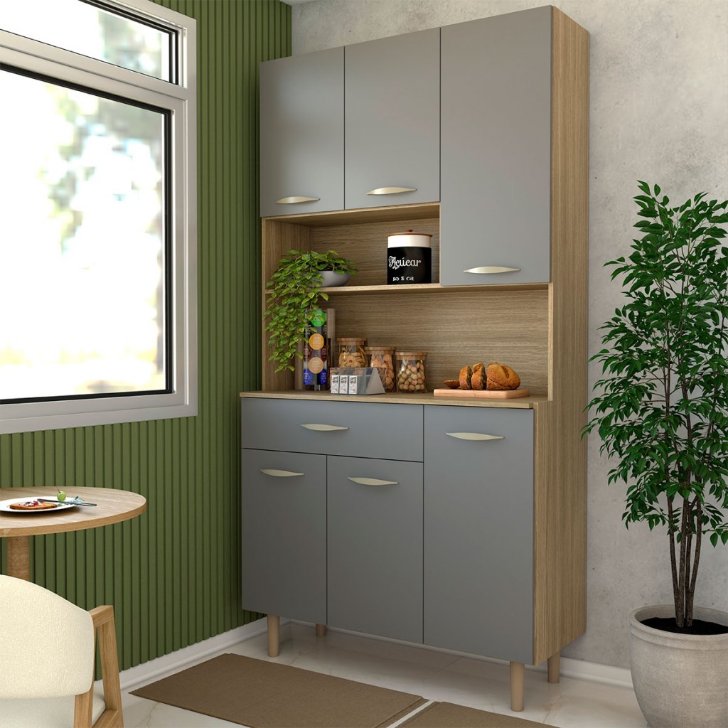 Armário de Cozinha Beatrice 6 Portas 1 Gaveta - Panorama Móveis em Oferta na Shopee