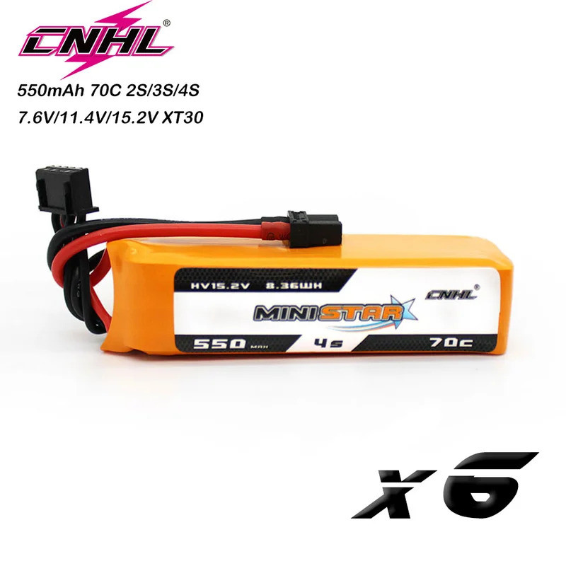 6 Peças CNHL 2S 3S 4S 7.6V 11.4V 15.2V Bateria Lipo 550mAh 70C MiniStar HV Com Plugue XT30 Para RC FPV Corrida Drone Avi