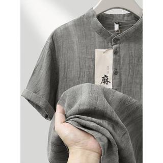 High-End linho gola alta de manga curta camiseta masculina verão fino estilo chinês solto topo Retro metade