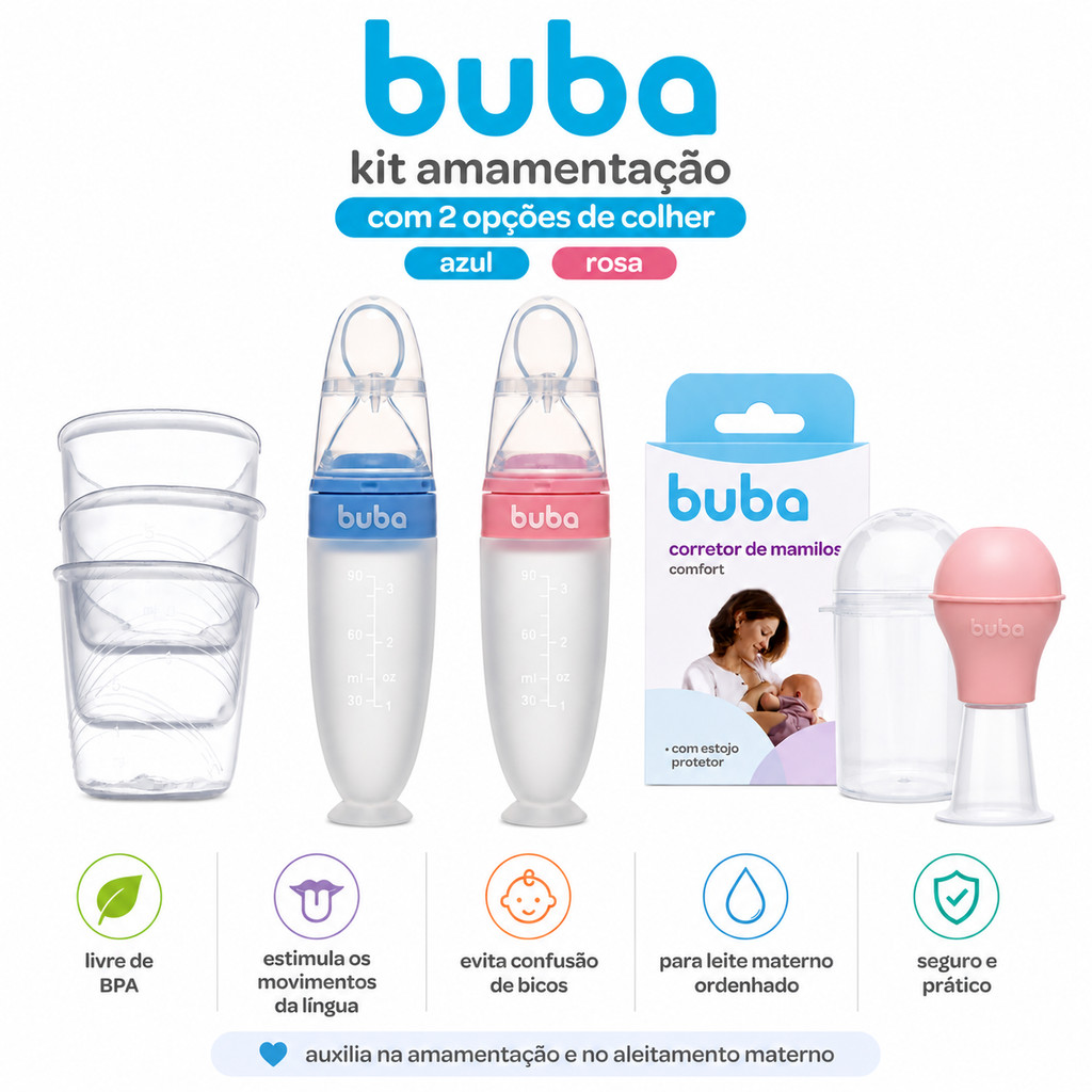 Kit Amamentação Buba Corretor de Mamilos + Copo Alimentador + Colher Dosadora Silicone