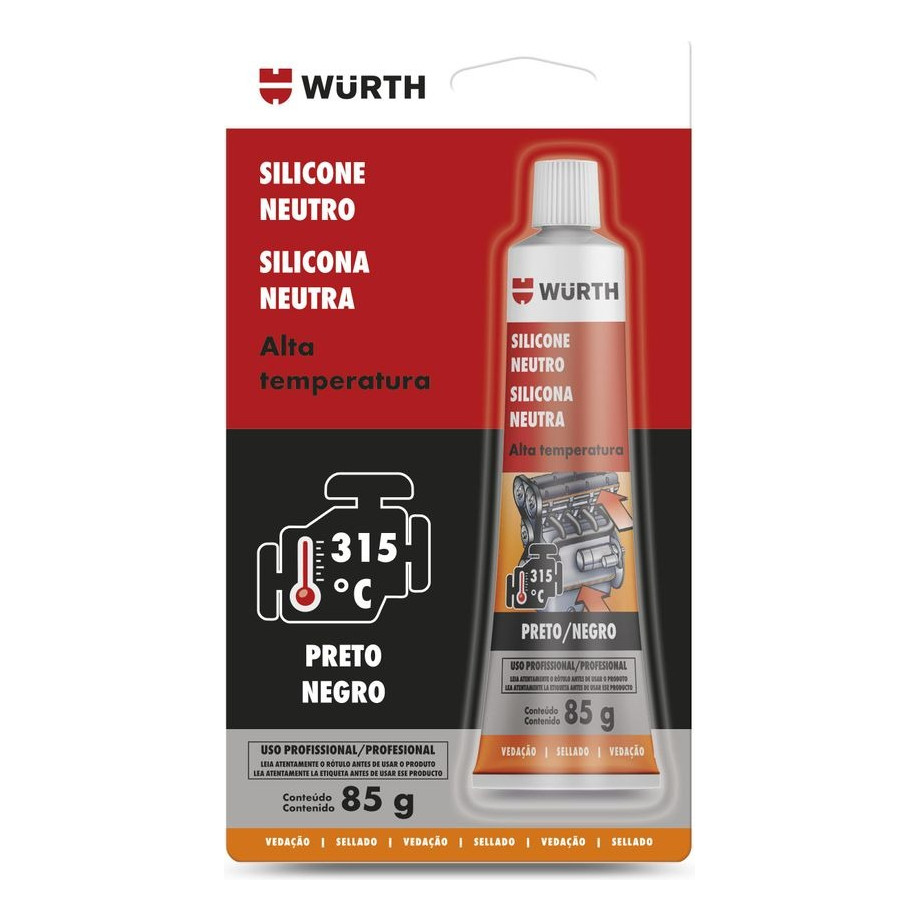 Silicone Neutro Alta Temperatura Wurth Pro Preto Vedação 85g Wurth 0890324186