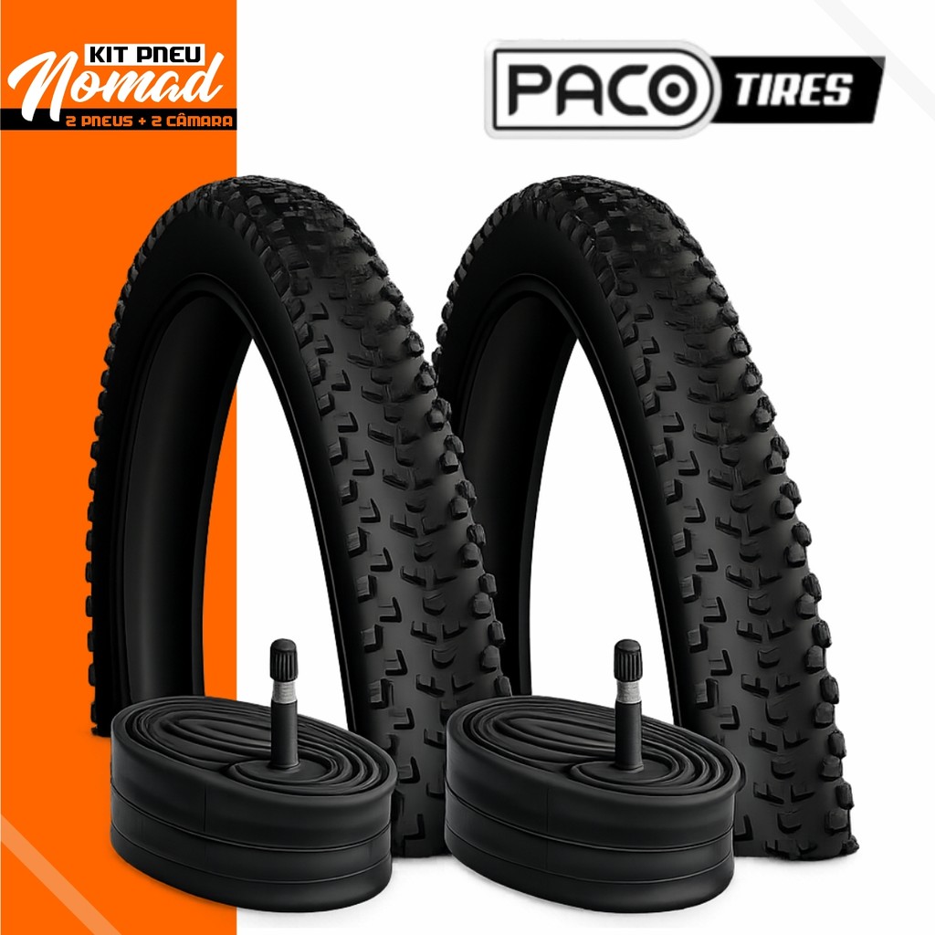 Kit Par de Pneu Aro 29 X 2.10 Bike Bicicleta Mtb Balão Nomad Preto Paco + 2 Câmara de Ar 29