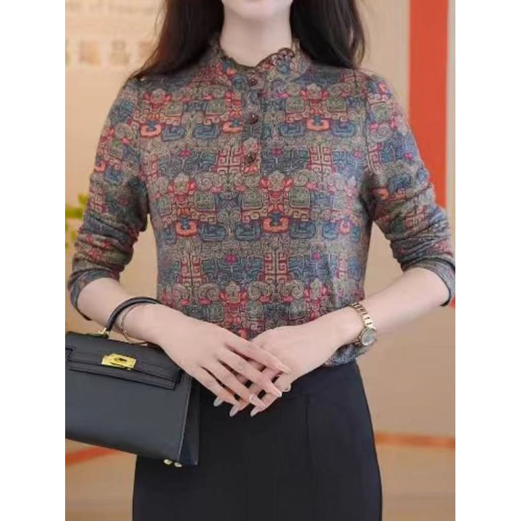 Camisa de fundo feminina camiseta feminina de manga comprida 2026 novo estilo primavera outono moda estilo ocidental mãe